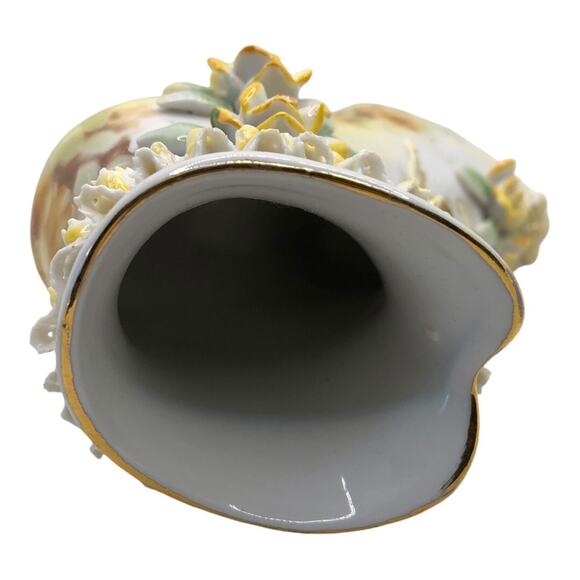 Vintage Inspired Ceramic Yellow Flowers Delicate White Ruffles Boot Limoges - Picture 10 of 11